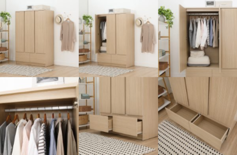 Fash 3-Door Wardrobe with Drawers 120cm (Natural)