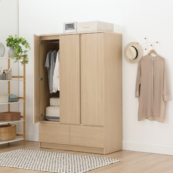 Fash 3-Door Wardrobe with Drawers 120cm (Natural)