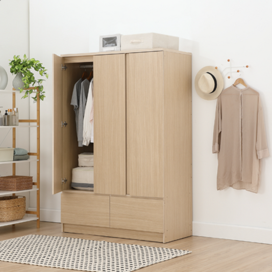 Fash 3-Door Wardrobe with Drawers 120cm (Natural)