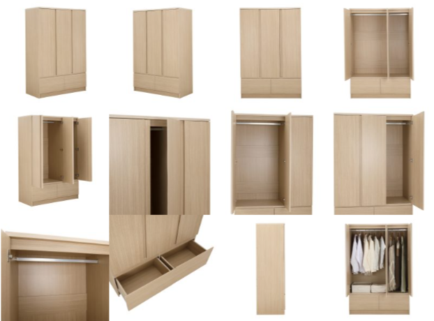 Fash 3-Door Wardrobe with Drawers 120cm (Natural)