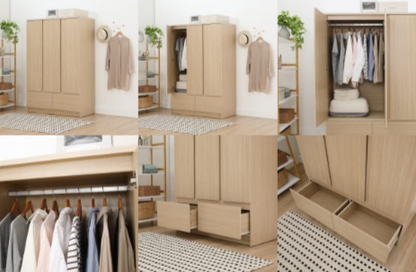 Fash 3-Door Wardrobe with Drawers 120cm (Natural)